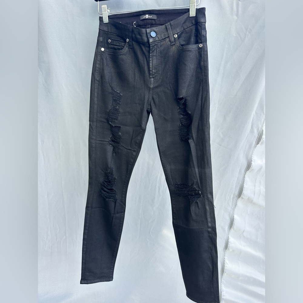 Like New worn once 7 for all mankind Black distressed jeans. Size 27